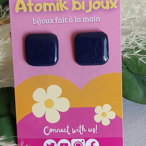 Handmade blue polymer clay earrings. Boucles d'oreilles fait à la main - Picture 2 of 6